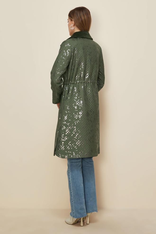 Tesettür giyim HAKİ VARAKLI KAPİTONE TRENÇKOT 10989 - ALVİNA