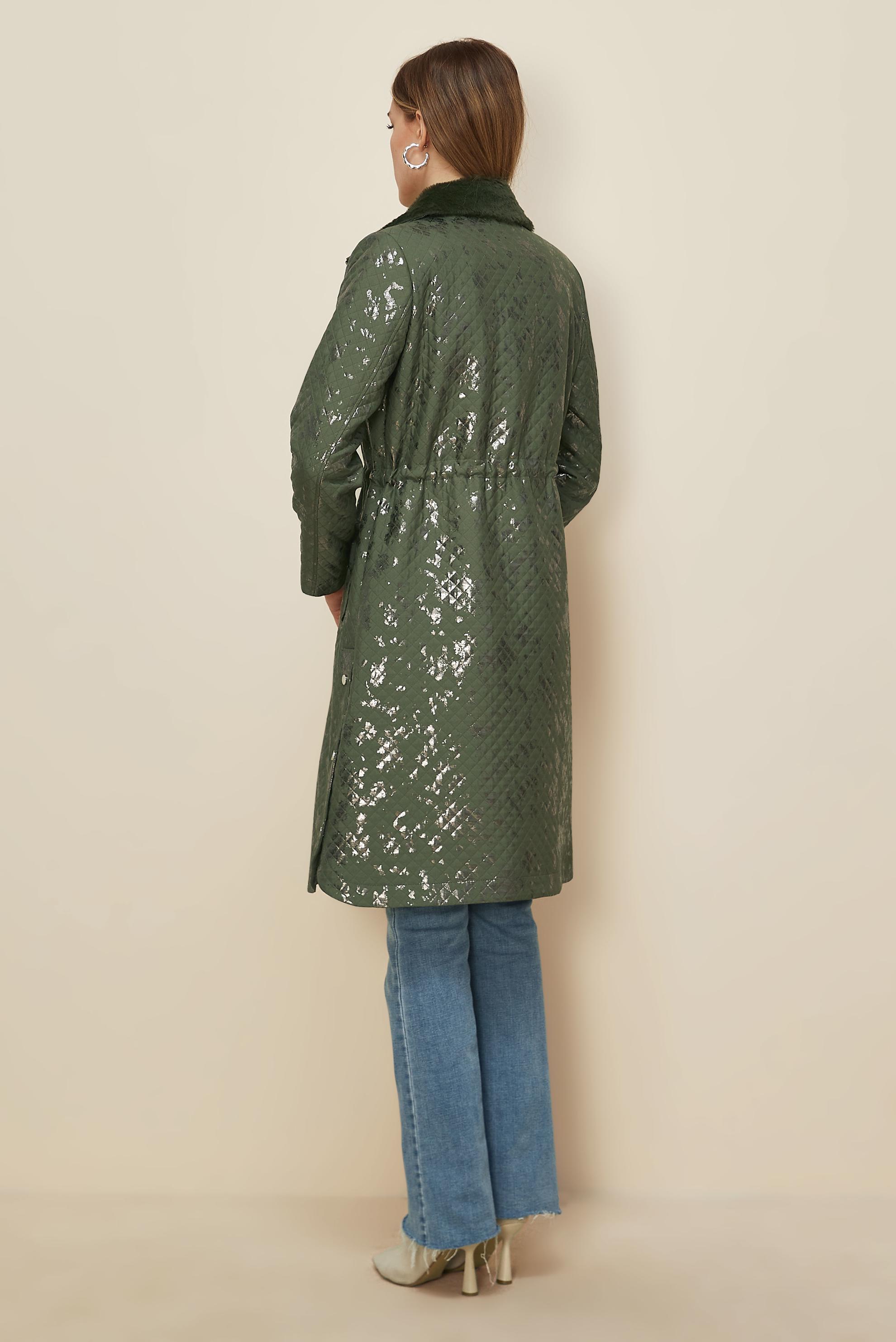 Tesettür giyim HAKİ VARAKLI KAPİTONE TRENÇKOT 10989