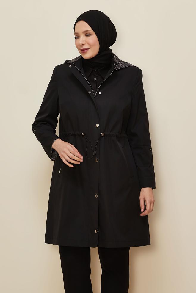 Vêtements hijab NOIR TRENCH GRANDE TAILLE 10991 - ALVİNA