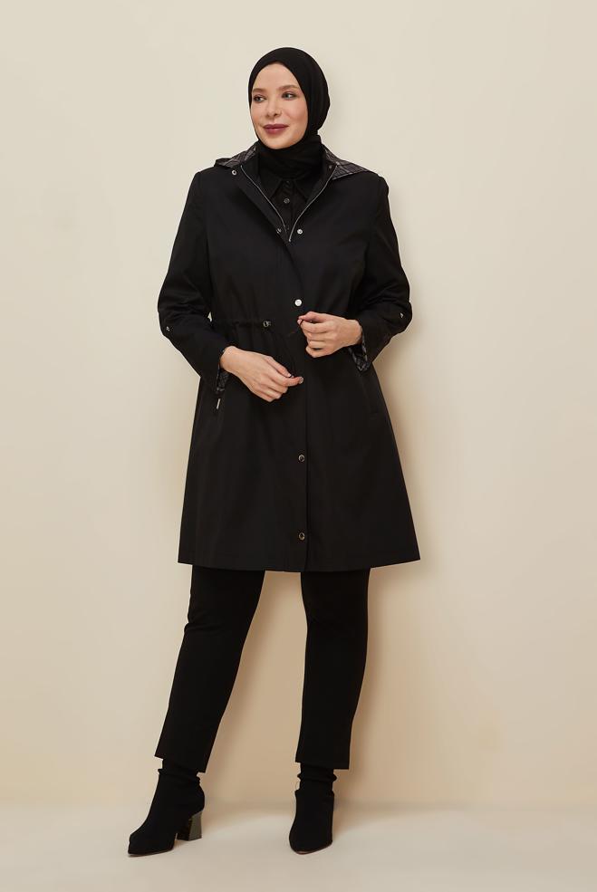 Vêtements hijab NOIR TRENCH GRANDE TAILLE 10991 - ALVİNA