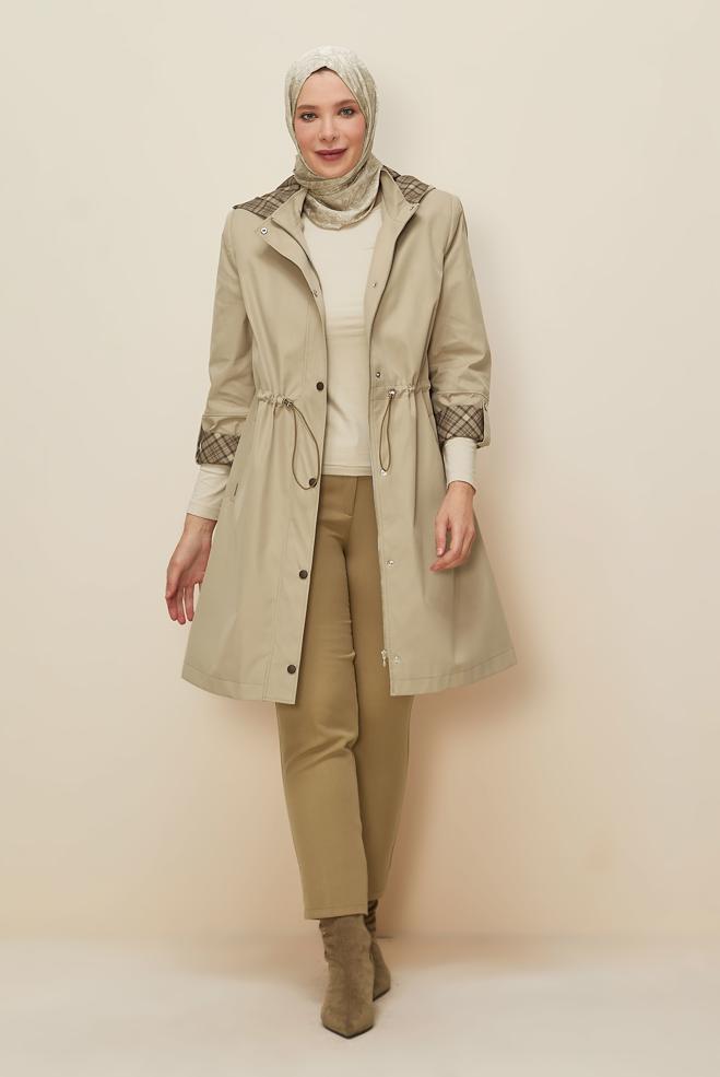 Vêtements hijab BRUN TRENCH GRANDE TAILLE 10991 - ALVİNA