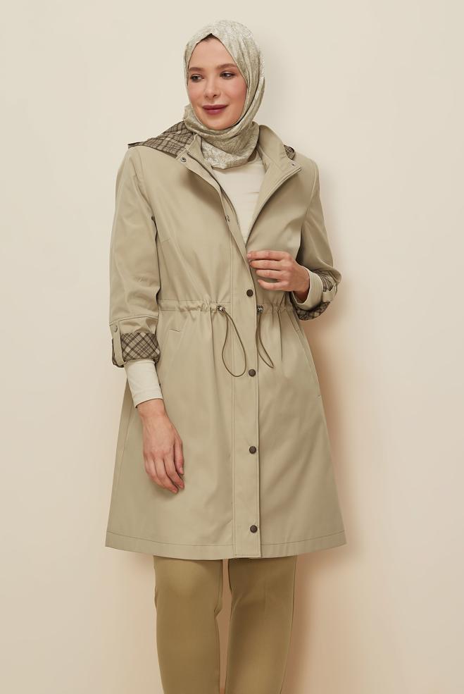 Vêtements hijab BRUN TRENCH GRANDE TAILLE 10991 - ALVİNA