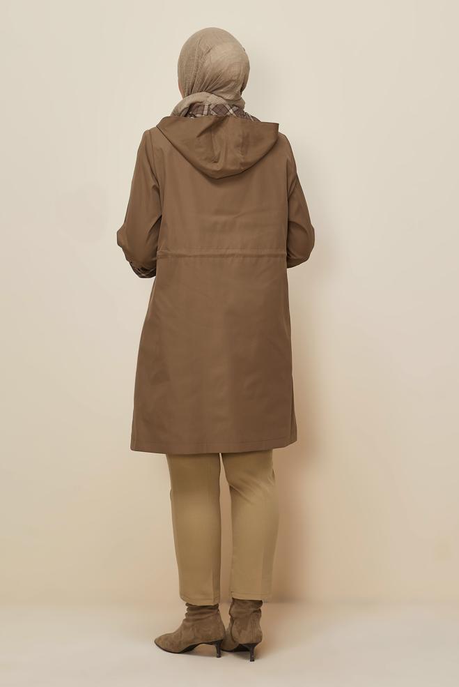 Vêtements hijab BRUN TRENCH GRANDE TAILLE 10991 - ALVİNA