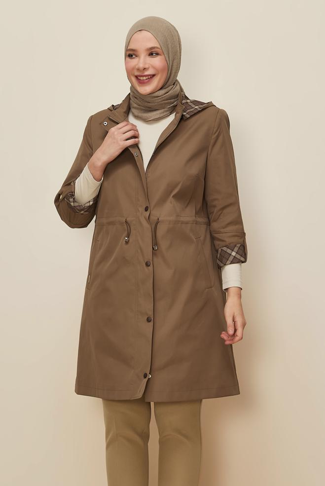 Vêtements hijab BRUN TRENCH GRANDE TAILLE 10991 - ALVİNA