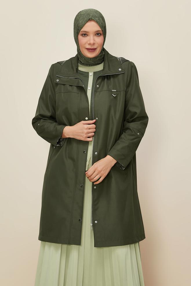 Vêtements hijab KAKI TRENCH-COAT GRANDE TAILLE 10992 - ALVİNA