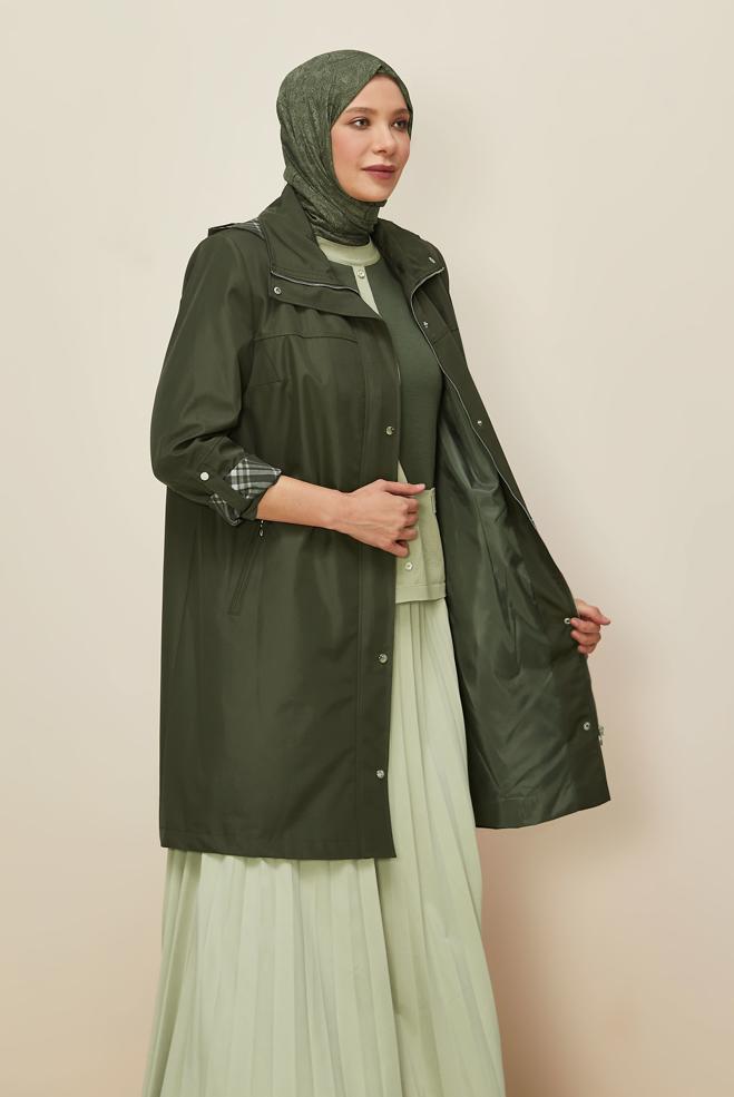 Vêtements hijab KAKI TRENCH-COAT GRANDE TAILLE 10992 - ALVİNA