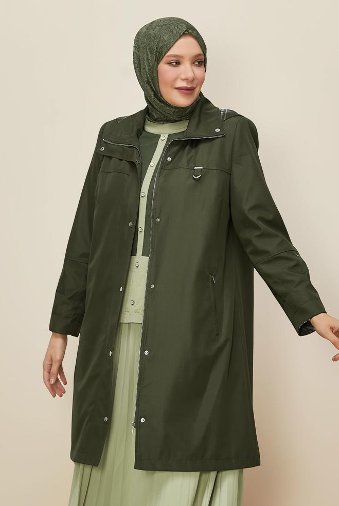 Vêtements hijab KAKI TRENCH-COAT GRANDE TAILLE 10992 - ALVİNA