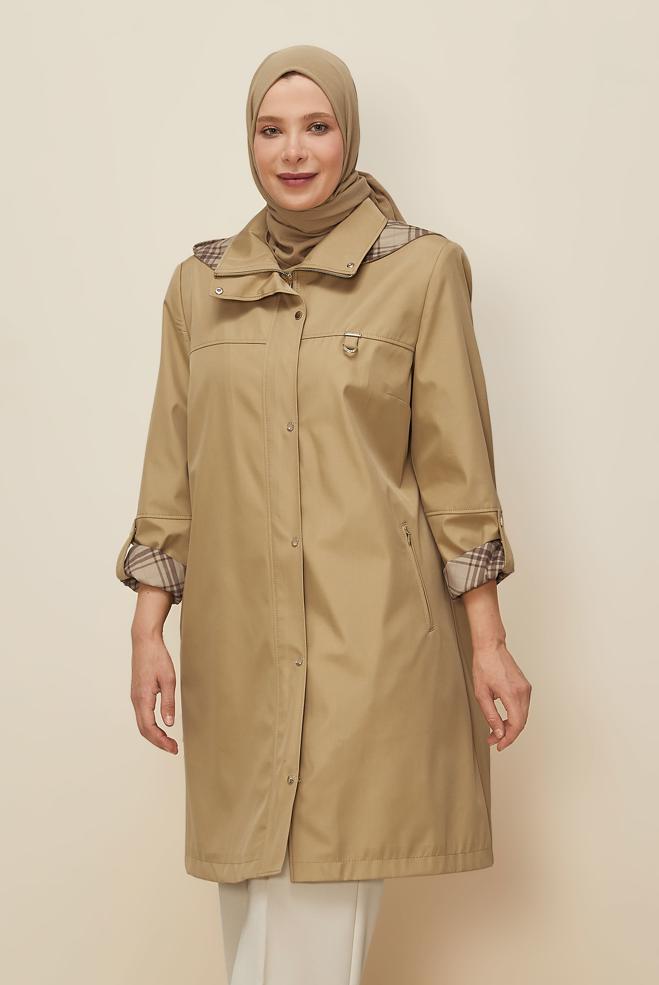 Vêtements hijab BRUN TRENCH-COAT GRANDE TAILLE 10992 - ALVİNA