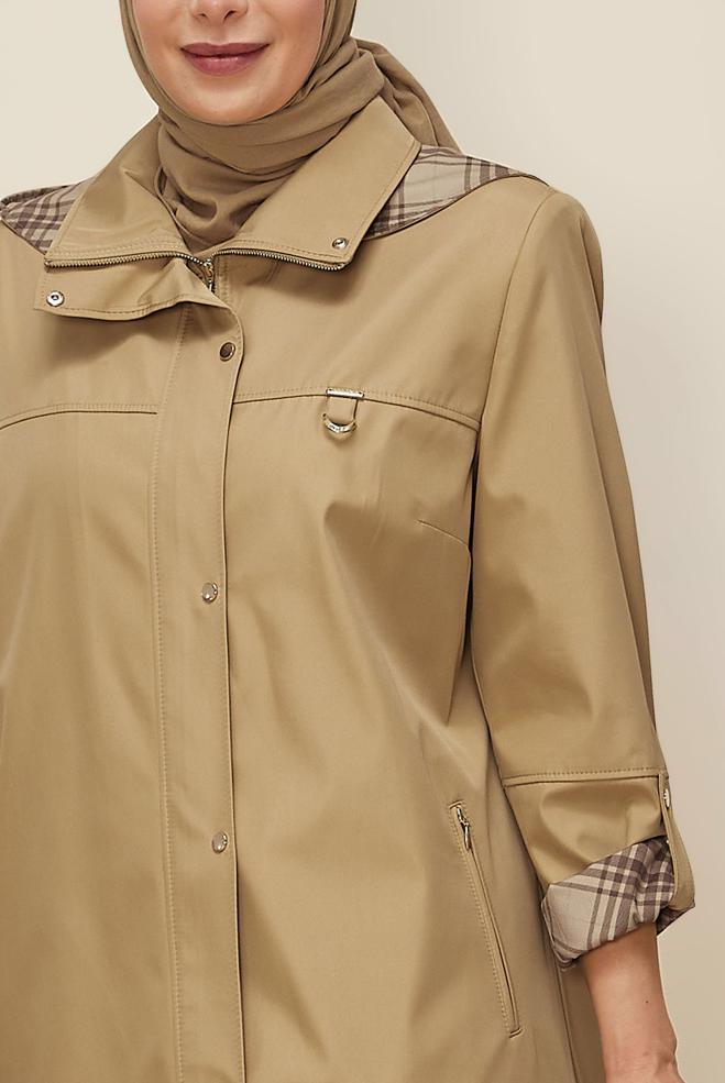 Vêtements hijab BRUN TRENCH-COAT GRANDE TAILLE 10992 - ALVİNA