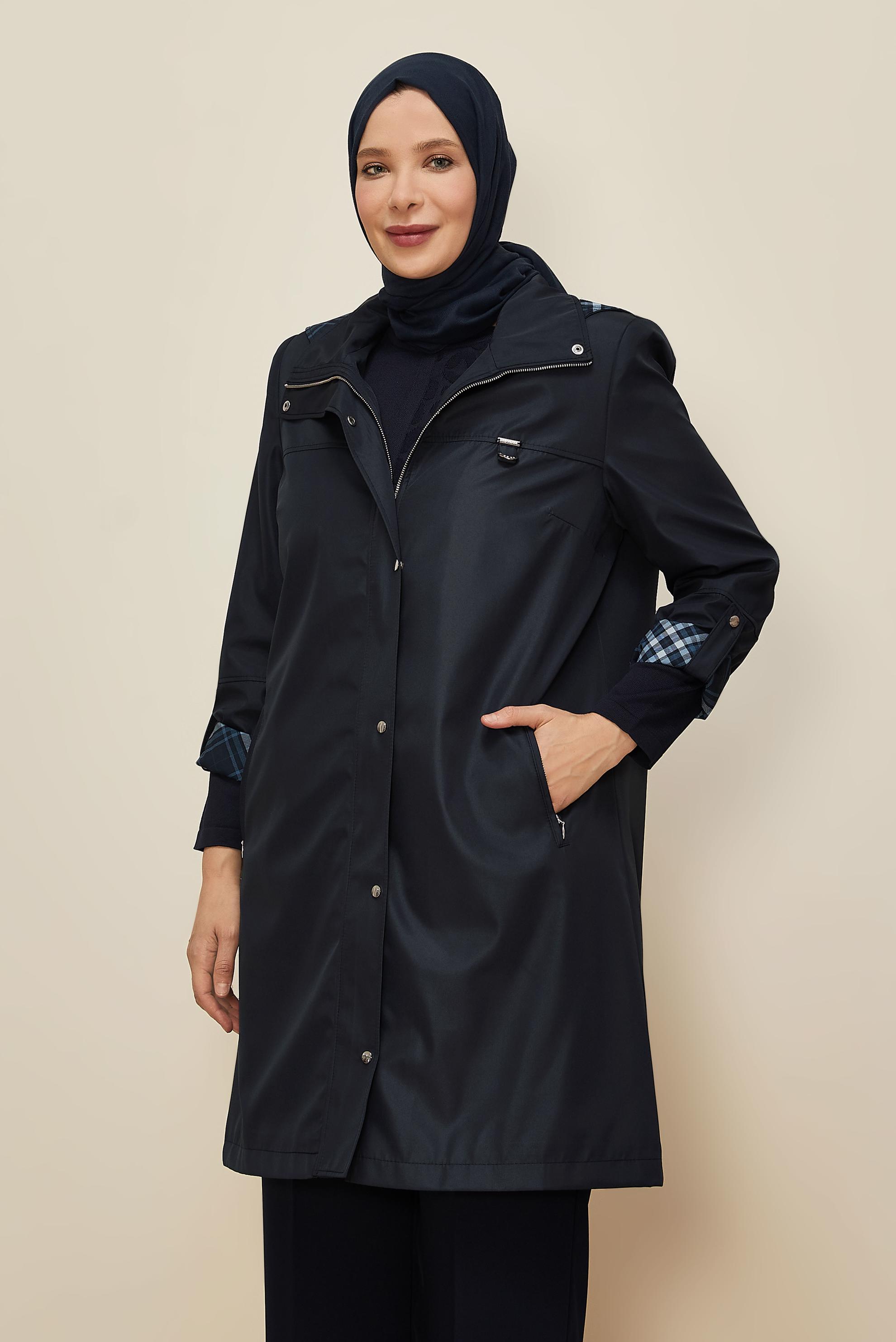 Vêtements hijab BLEU MARINE TRENCH-COAT GRANDE TAILLE 10992