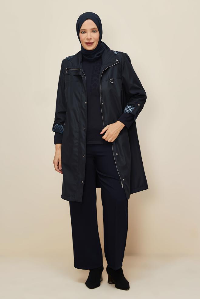 Vêtements hijab BLEU MARINE TRENCH-COAT GRANDE TAILLE 10992 - ALVİNA