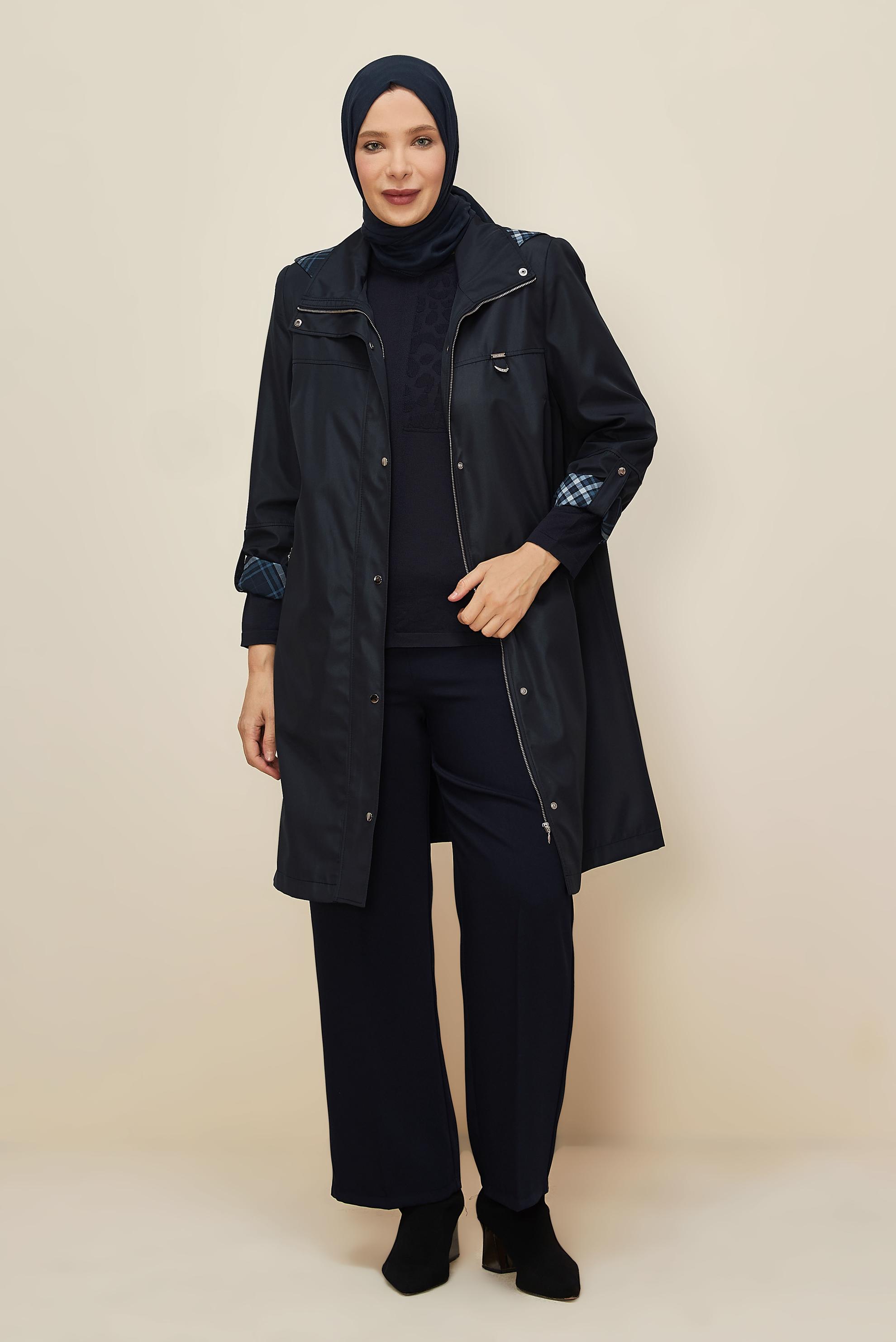 Vêtements hijab BLEU MARINE TRENCH-COAT GRANDE TAILLE 10992