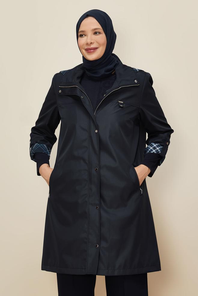 Vêtements hijab BLEU MARINE TRENCH-COAT GRANDE TAILLE 10992 - ALVİNA