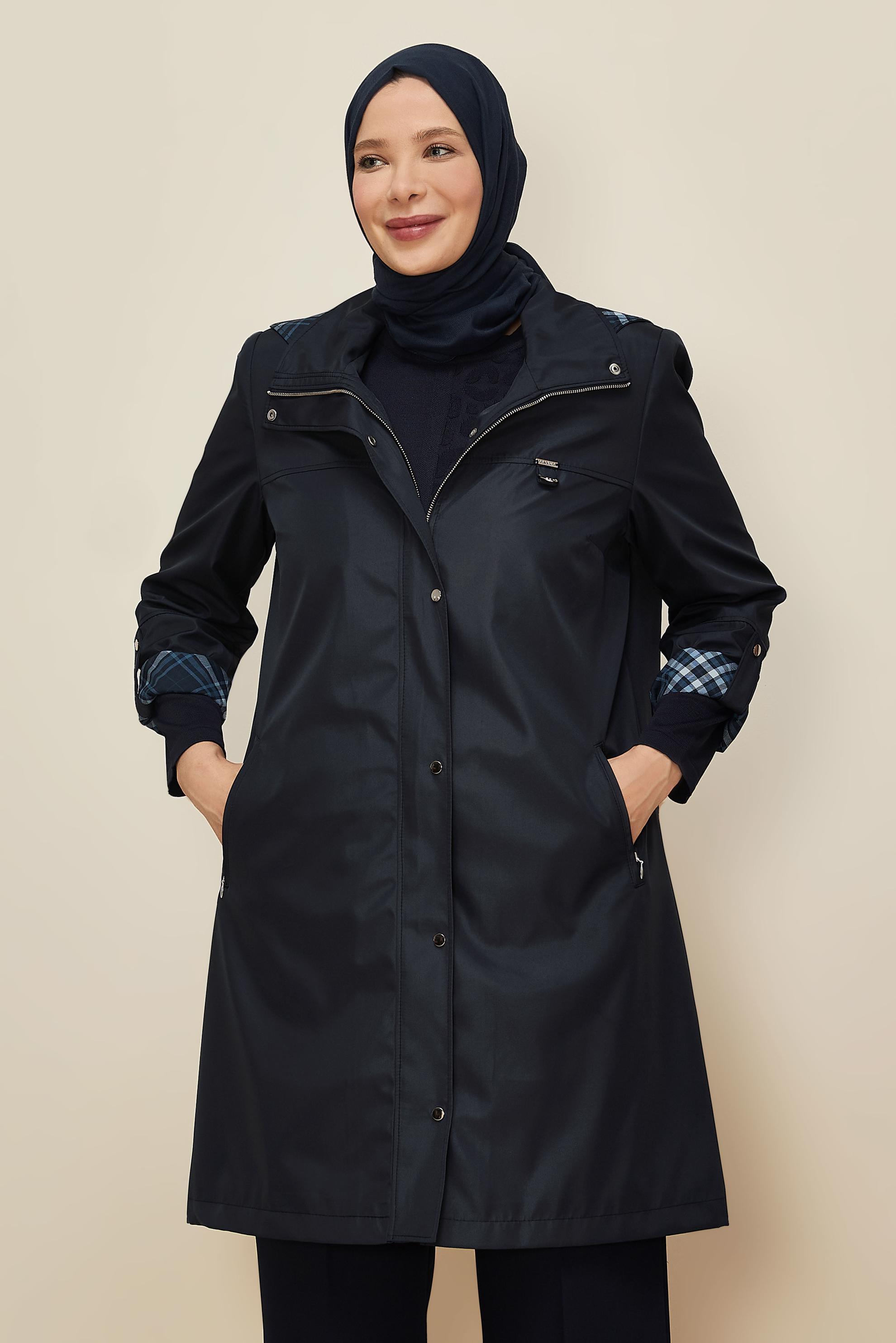 Vêtements hijab BLEU MARINE TRENCH-COAT GRANDE TAILLE 10992