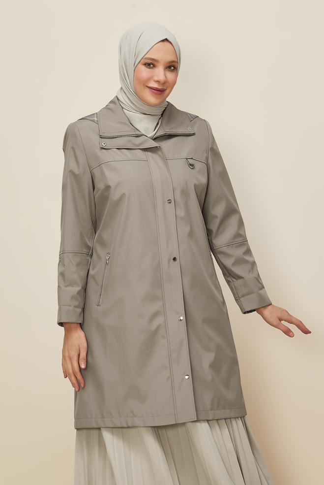 Vêtements hijab BRUN TRENCH-COAT GRANDE TAILLE 10992 - ALVİNA