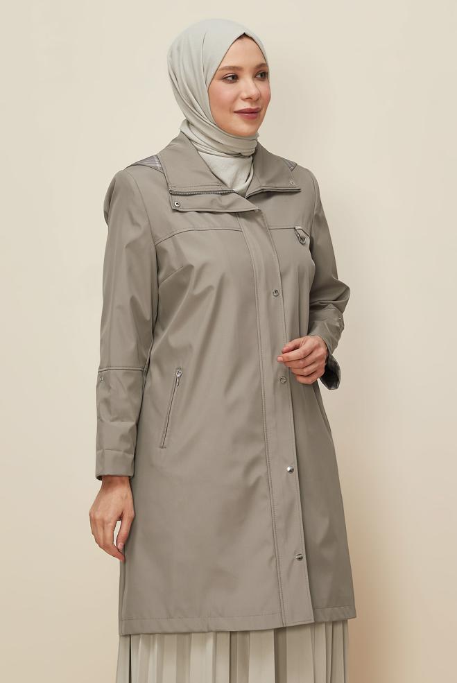 Vêtements hijab BRUN TRENCH-COAT GRANDE TAILLE 10992 - ALVİNA