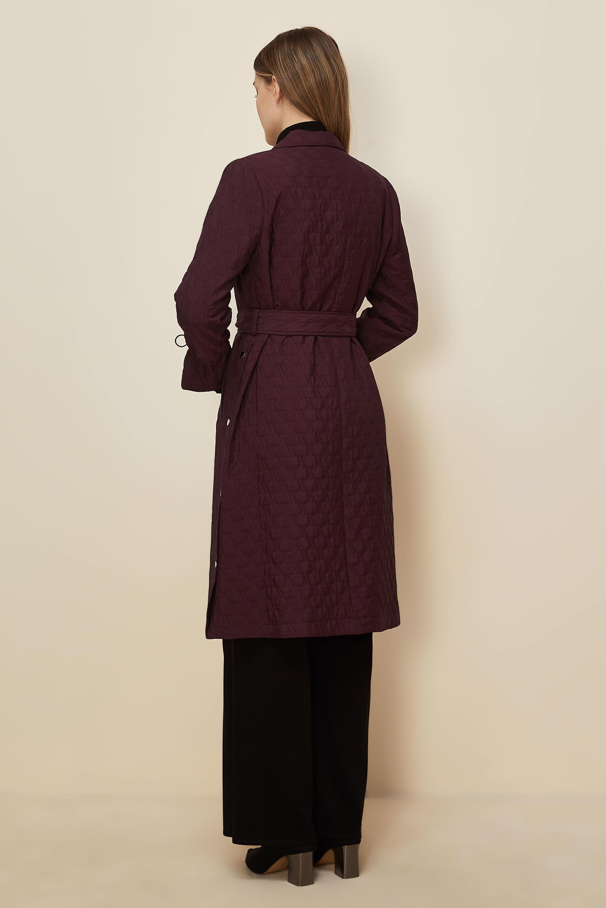 Tesettür giyim BORDO KEMERLİ KAPİTONE TRENÇKOT 10993