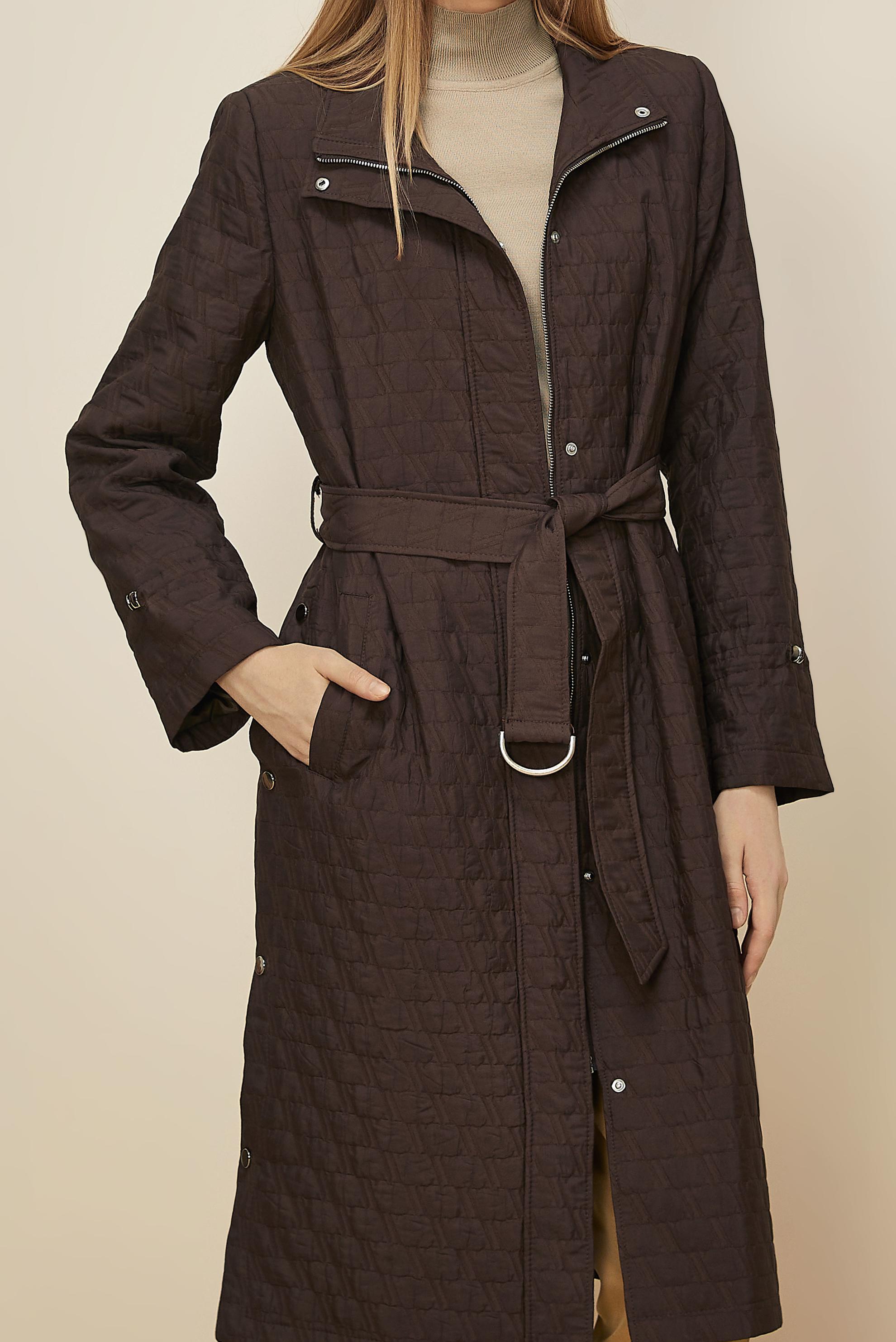 Tesettür giyim KAHVE KEMERLİ KAPİTONE TRENÇKOT 10993