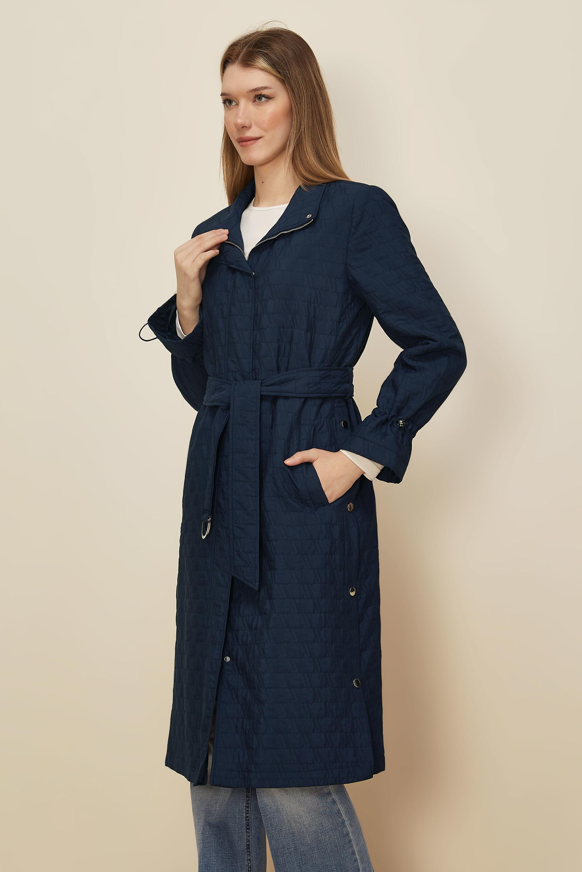 Tesettür giyim LACİVERT KEMERLİ KAPİTONE TRENÇKOT 10993