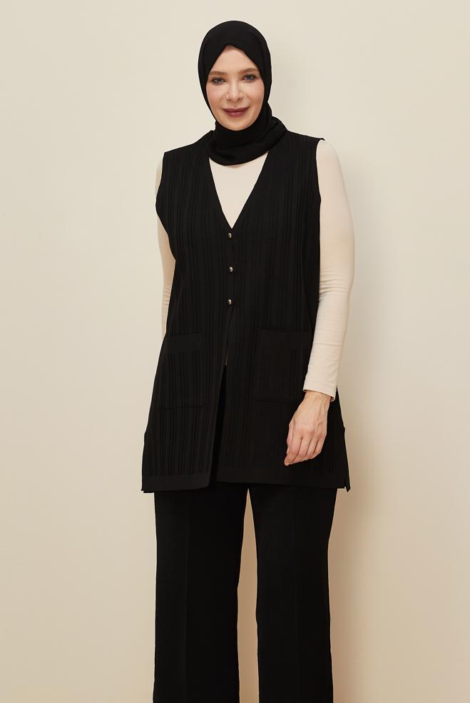 Vêtements hijab NOIR GILET EN MAILLE 20856 - ALVİNA