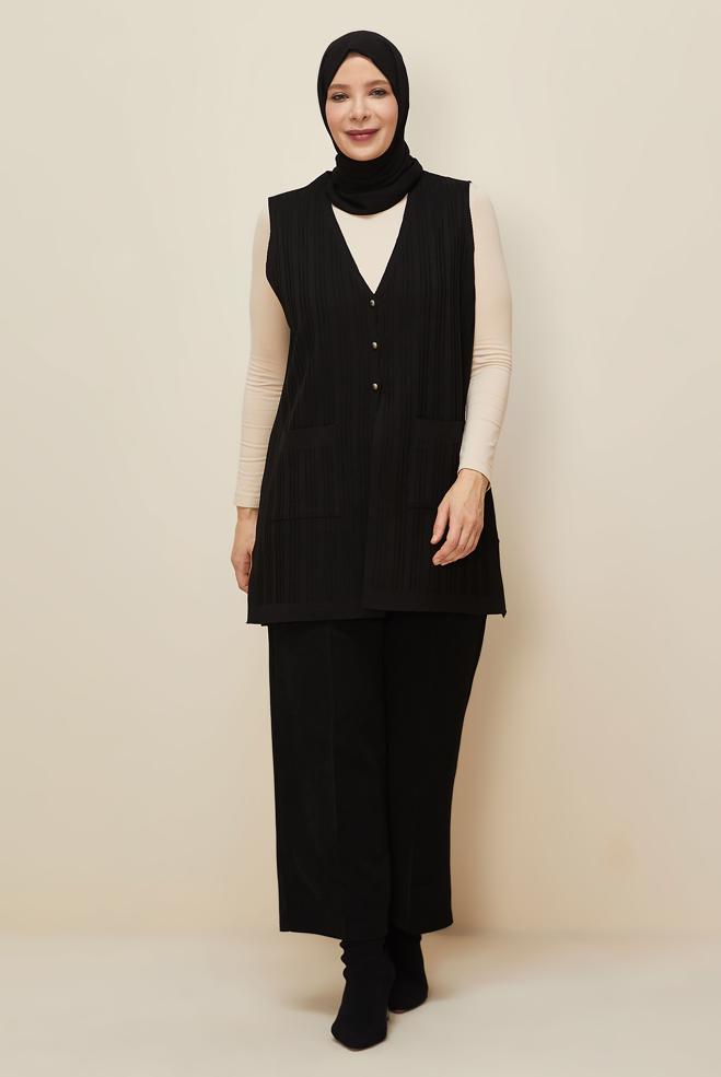 Vêtements hijab NOIR GILET EN MAILLE 20856 - ALVİNA