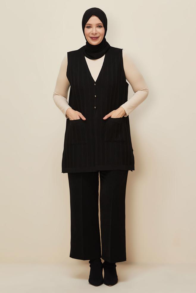 Vêtements hijab NOIR GILET EN MAILLE 20856 - ALVİNA