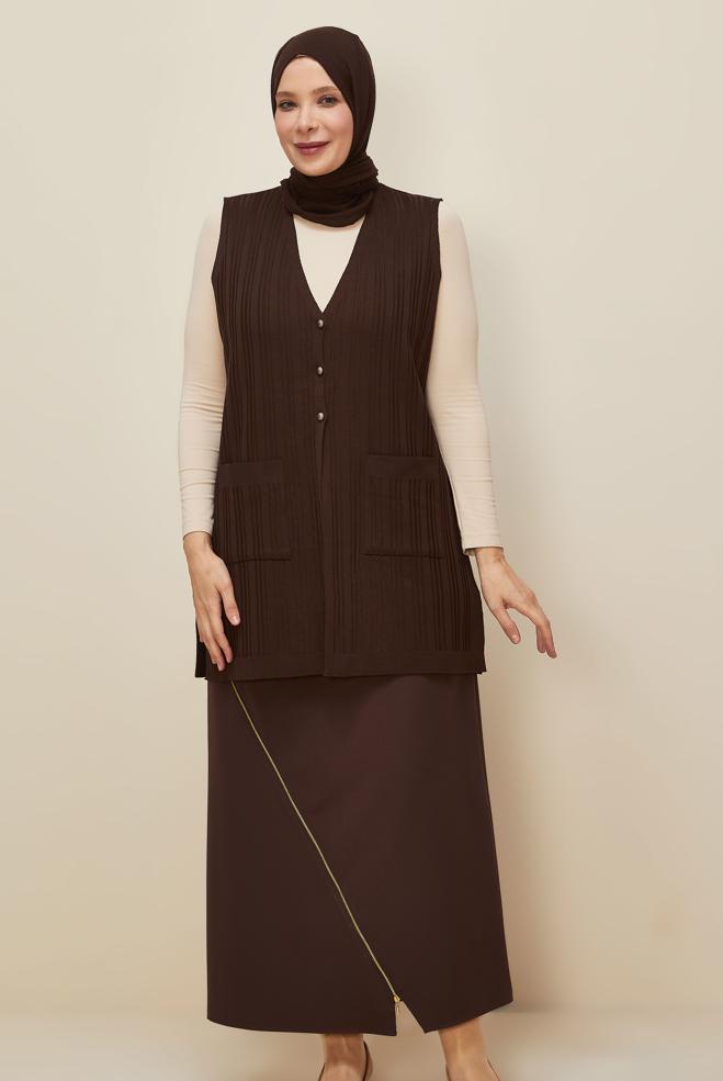 Vêtements hijab BRUN GILET EN MAILLE 20856 - ALVİNA