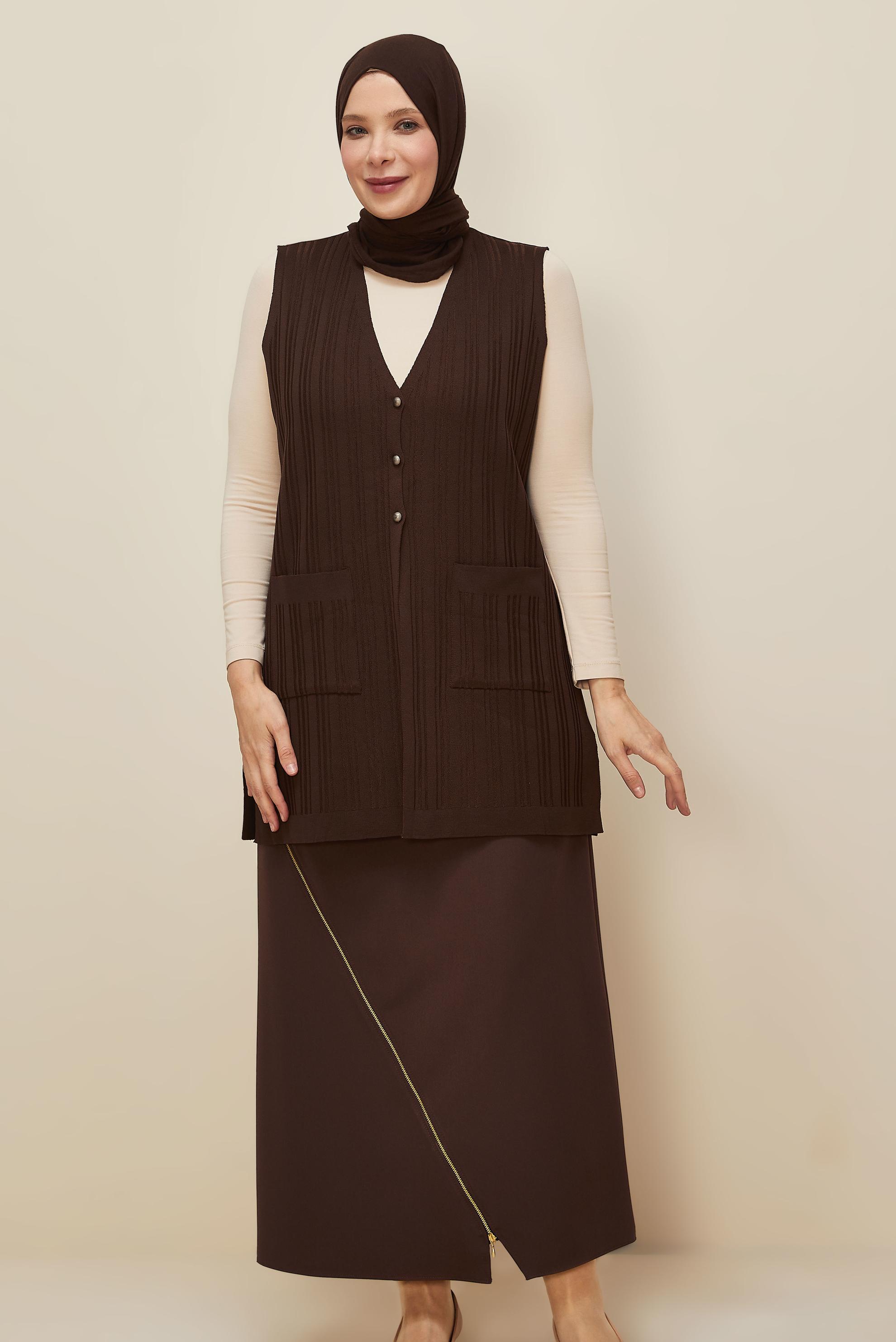 Vêtements hijab BRUN GILET EN MAILLE 20856