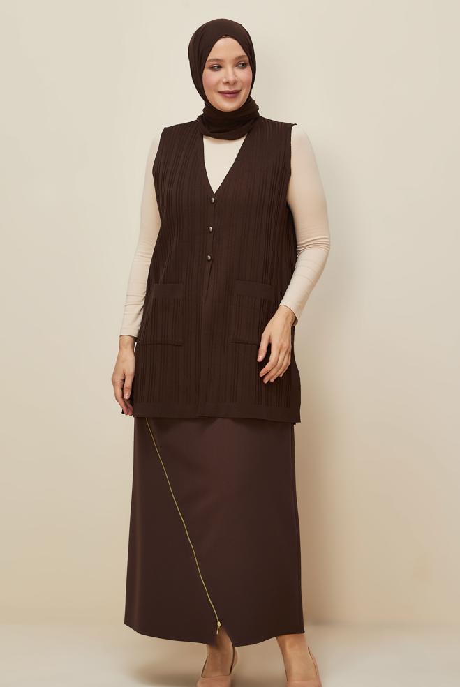 Vêtements hijab BRUN GILET EN MAILLE 20856 - ALVİNA