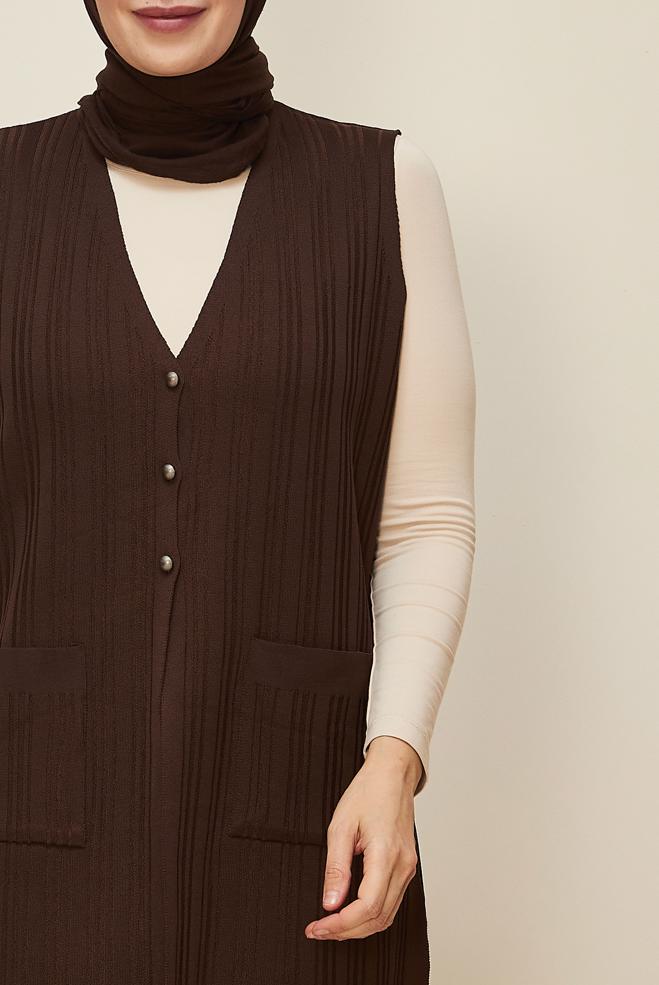Vêtements hijab BRUN GILET EN MAILLE 20856 - ALVİNA