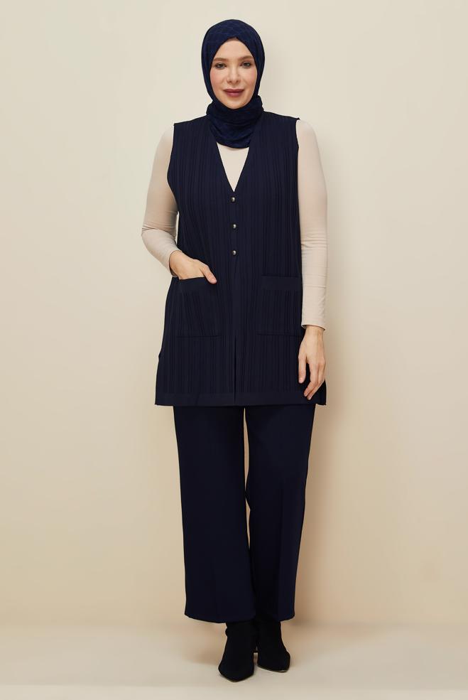 Vêtements hijab BLEU MARINE GILET EN MAILLE 20856 - ALVİNA