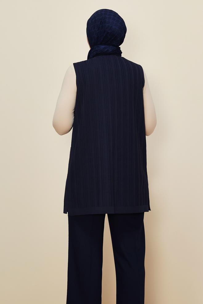 Vêtements hijab BLEU MARINE GILET EN MAILLE 20856 - ALVİNA