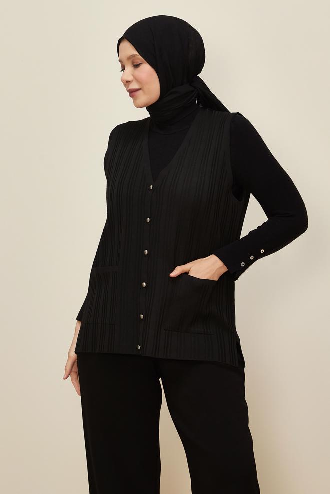 Vêtements hijab NOIR GILET EN MAILLE 20857 - ALVİNA