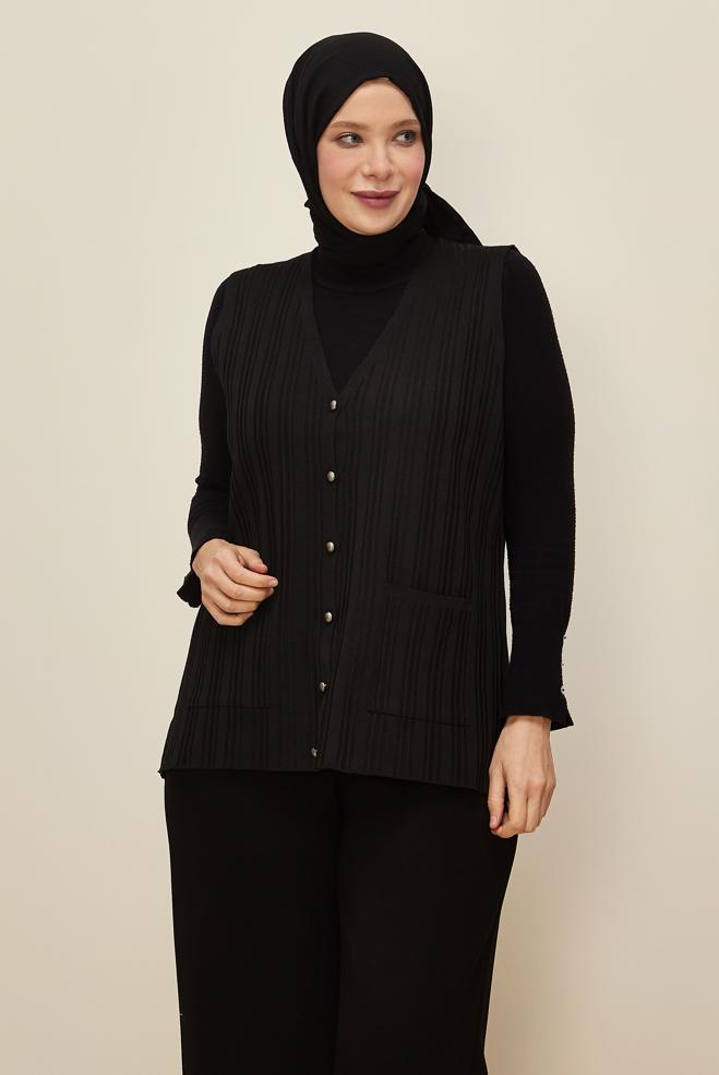 Vêtements hijab NOIR GILET EN MAILLE 20857 - ALVİNA
