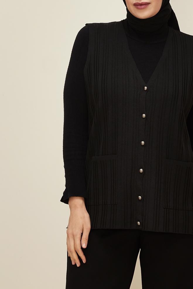 Vêtements hijab NOIR GILET EN MAILLE 20857 - ALVİNA