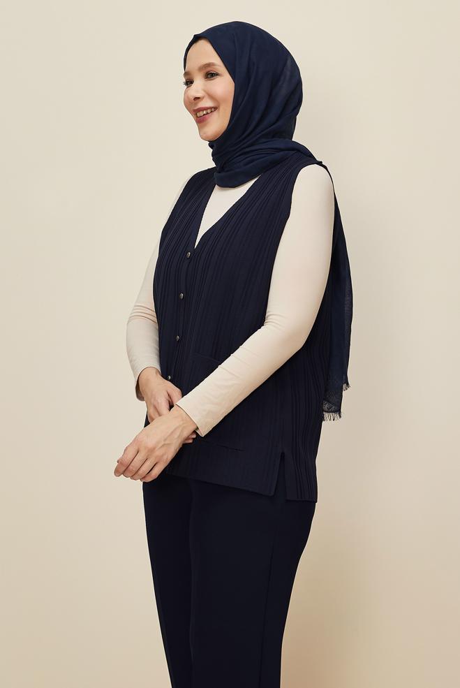 Vêtements hijab BLEU MARINE GILET EN MAILLE 20857 - ALVİNA