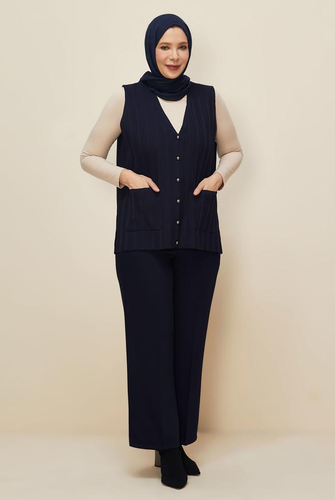Vêtements hijab BLEU MARINE GILET EN MAILLE 20857 - ALVİNA