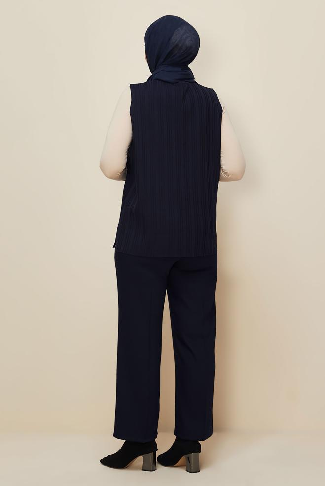 Vêtements hijab BLEU MARINE GILET EN MAILLE 20857 - ALVİNA