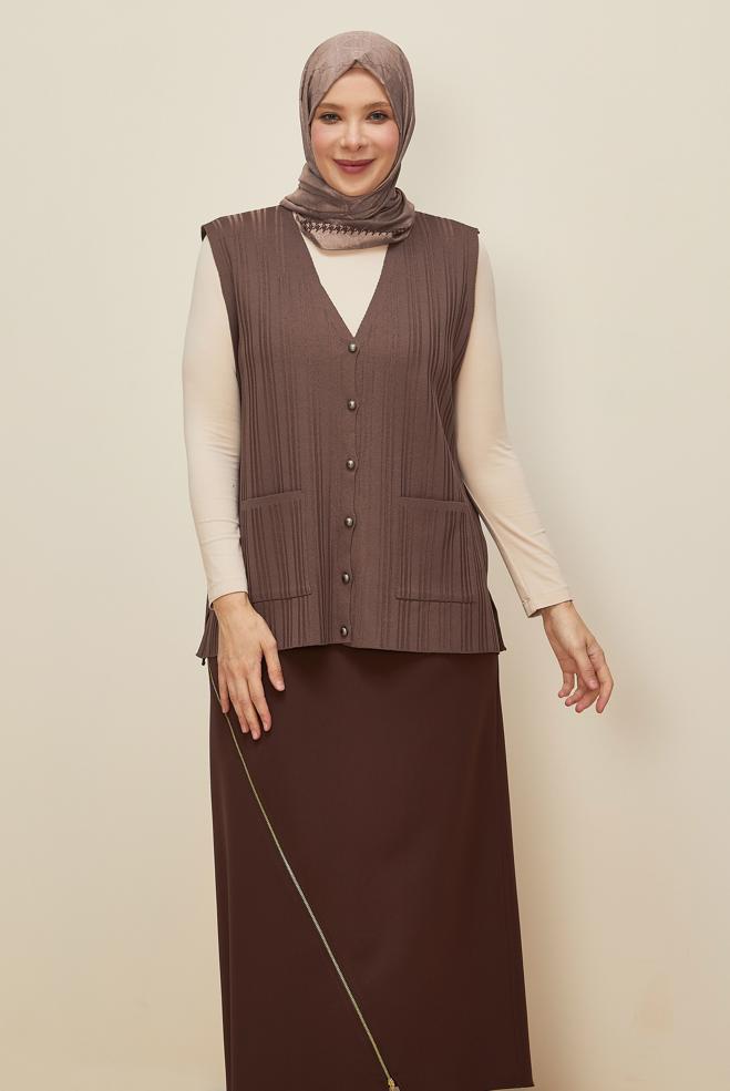 Vêtements hijab BRUN GILET EN MAILLE 20857 - ALVİNA