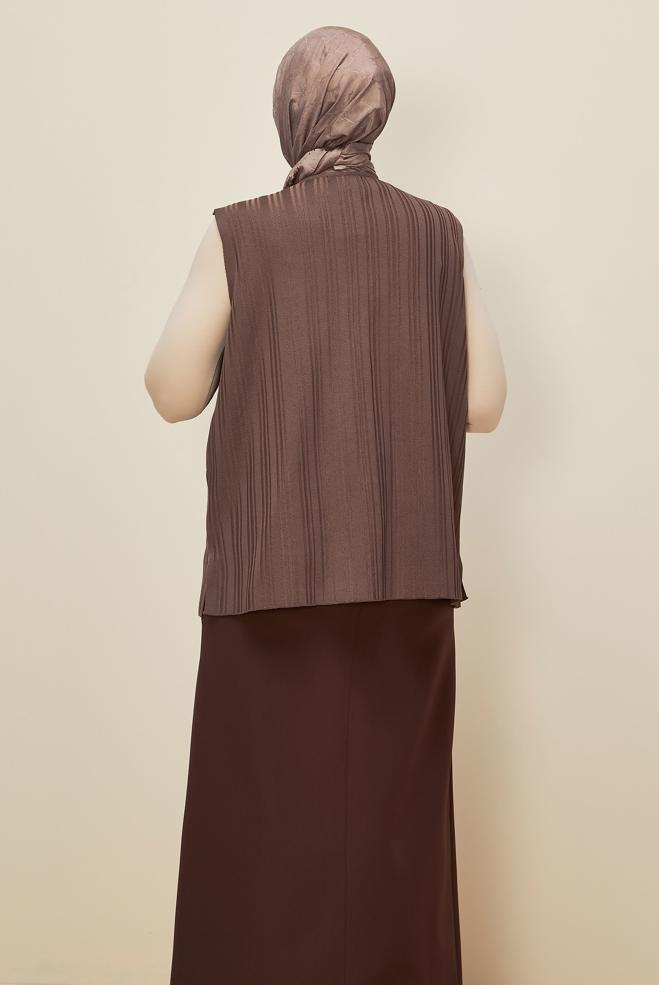 Vêtements hijab BRUN GILET EN MAILLE 20857 - ALVİNA