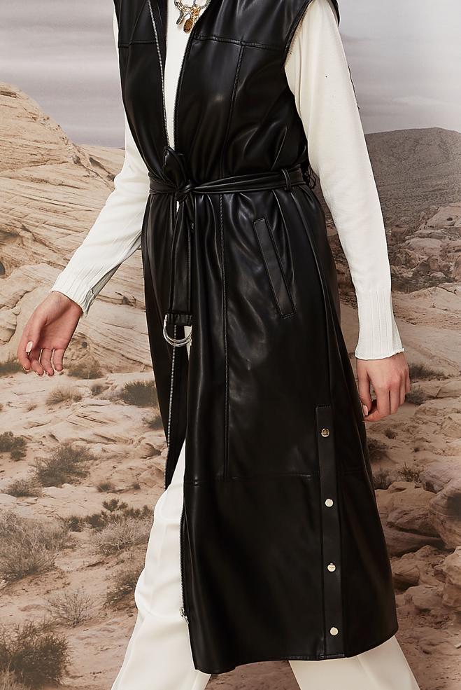 Vêtements hijab NOIR GILET CEINTURÉ EN SIMILICUIR 45249 - ALVİNA