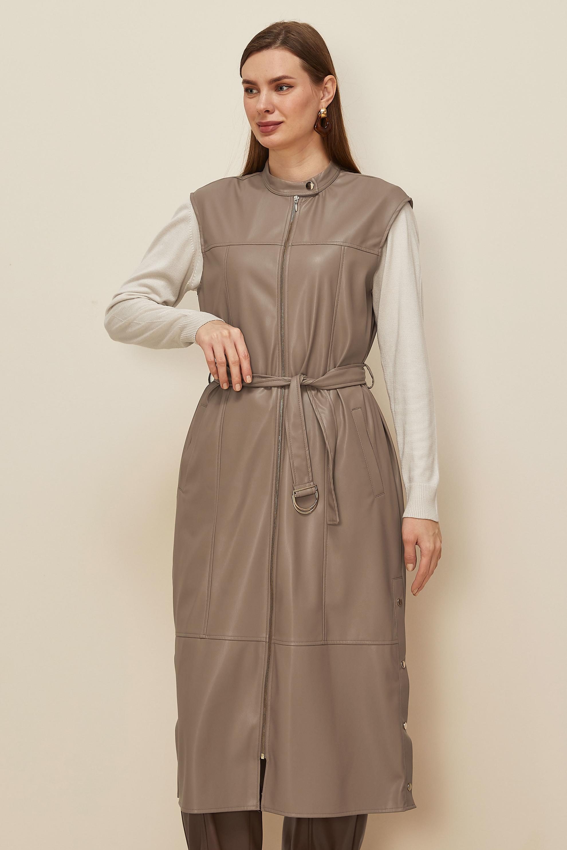 Tesettür giyim BEJ 45249 ZARA DERİ YELEK 38-46 TEK40