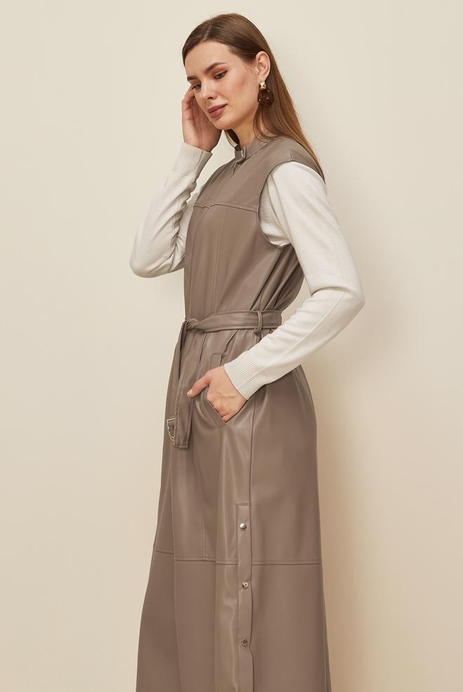 Tesettür giyim BEJ 45249 ZARA DERİ YELEK 38-46 TEK40 - ALVİNA