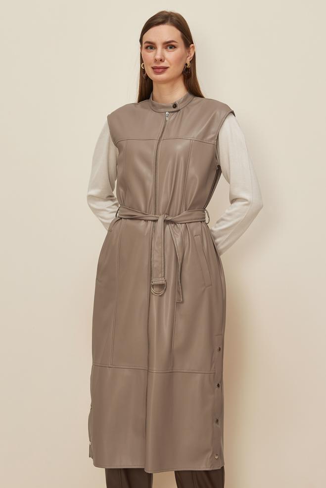 Tesettür giyim BEJ 45249 ZARA DERİ YELEK 38-46 TEK40 - ALVİNA