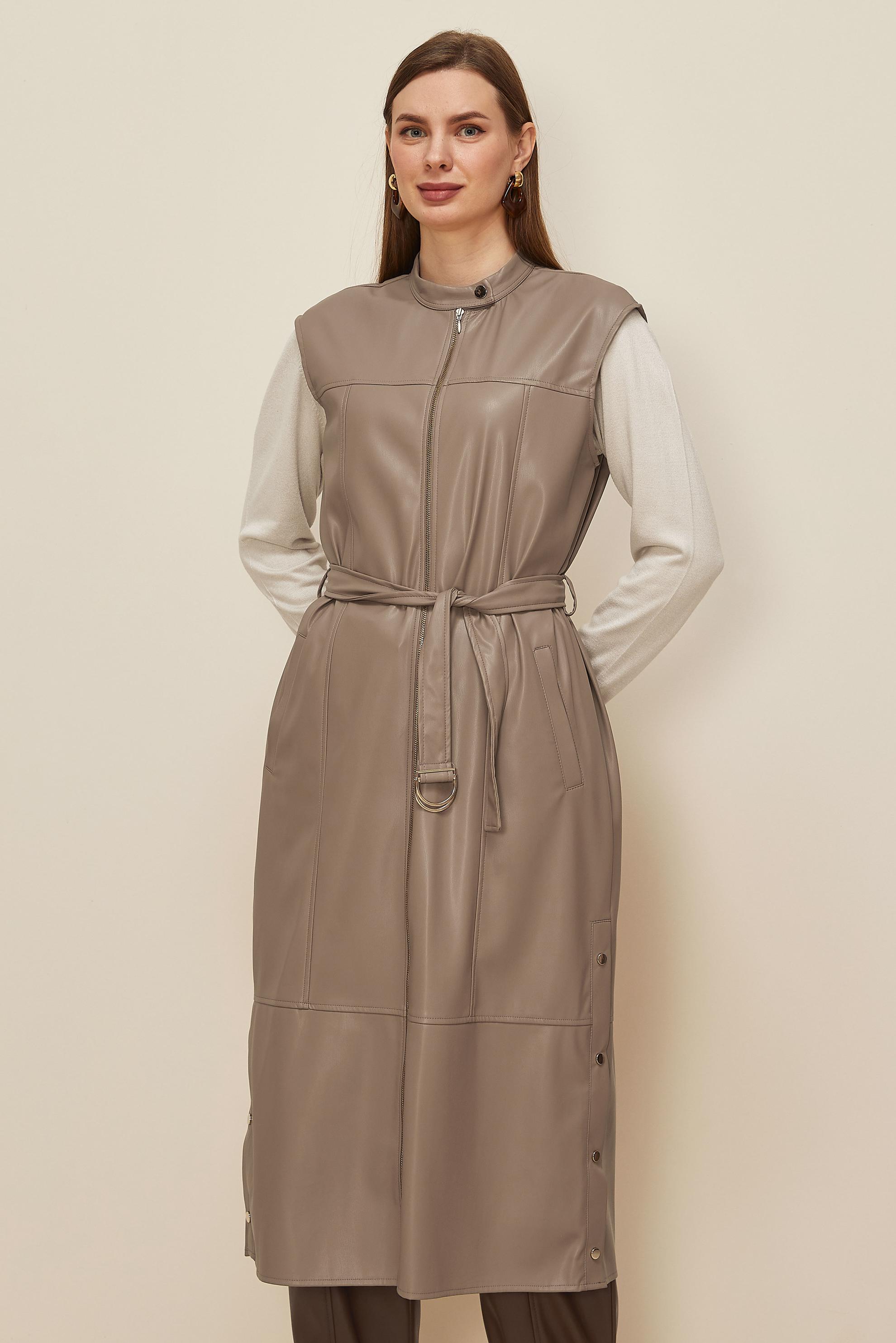 Tesettür giyim BEJ 45249 ZARA DERİ YELEK 38-46 TEK40