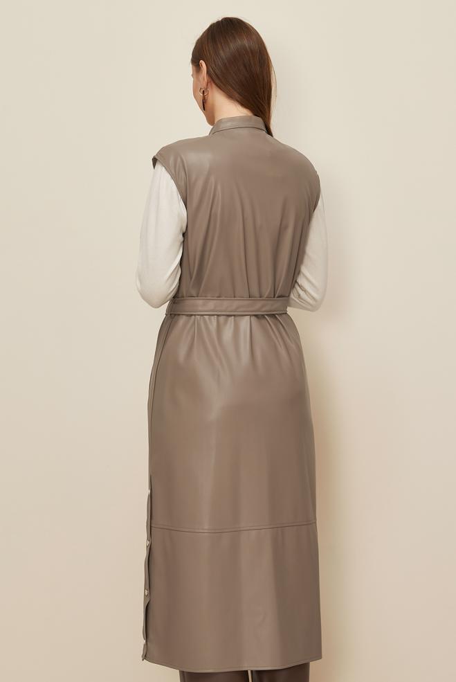 Tesettür giyim BEJ 45249 ZARA DERİ YELEK 38-46 TEK40 - ALVİNA