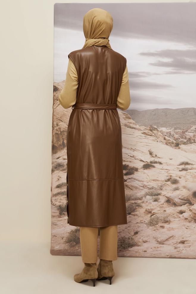Vêtements hijab TABA GILET CEINTURÉ EN SIMILICUIR 45249 - ALVİNA