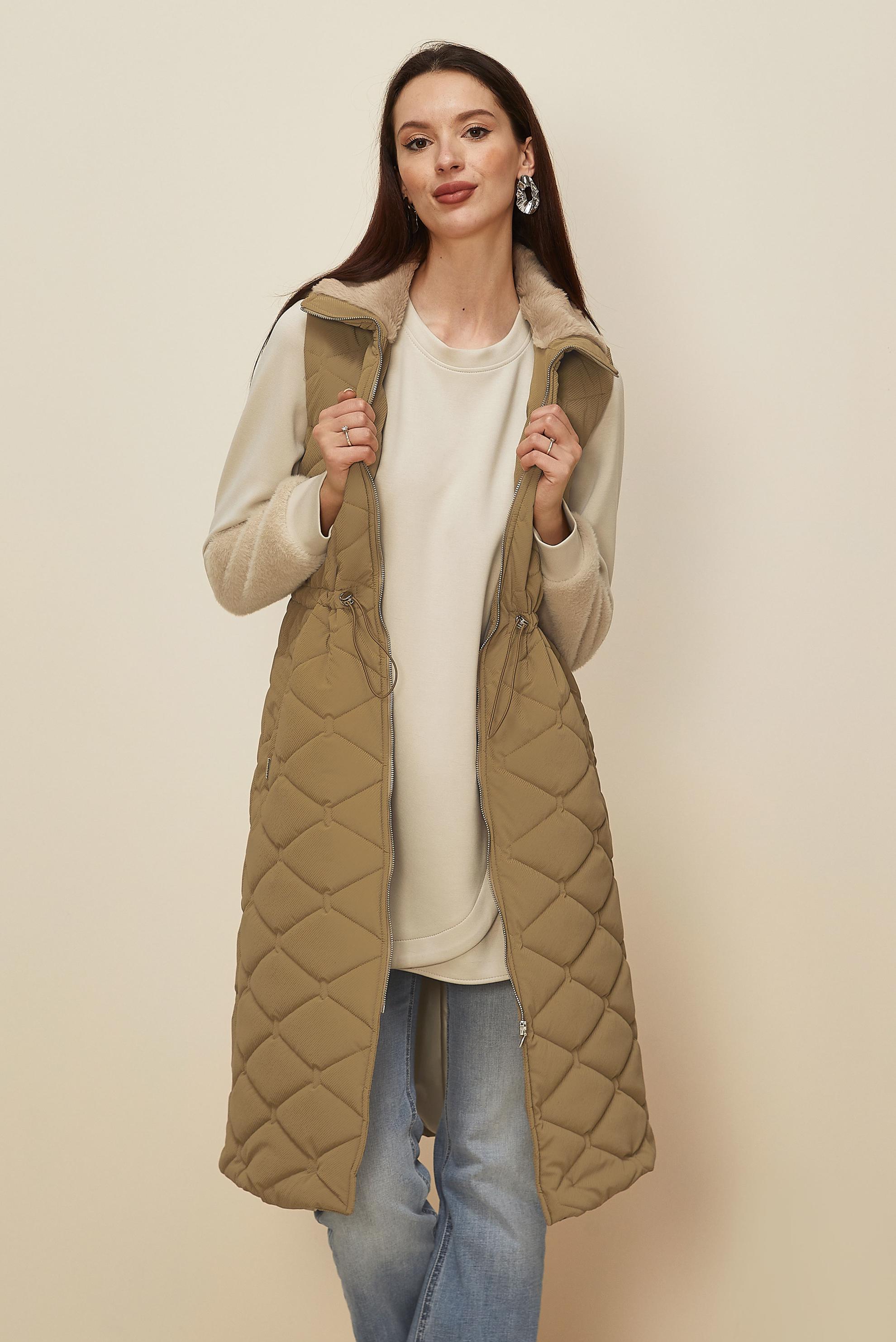 Tesettür giyim BEJ BELİ BÜZGÜLÜ KAPİTONE YELEK 45273