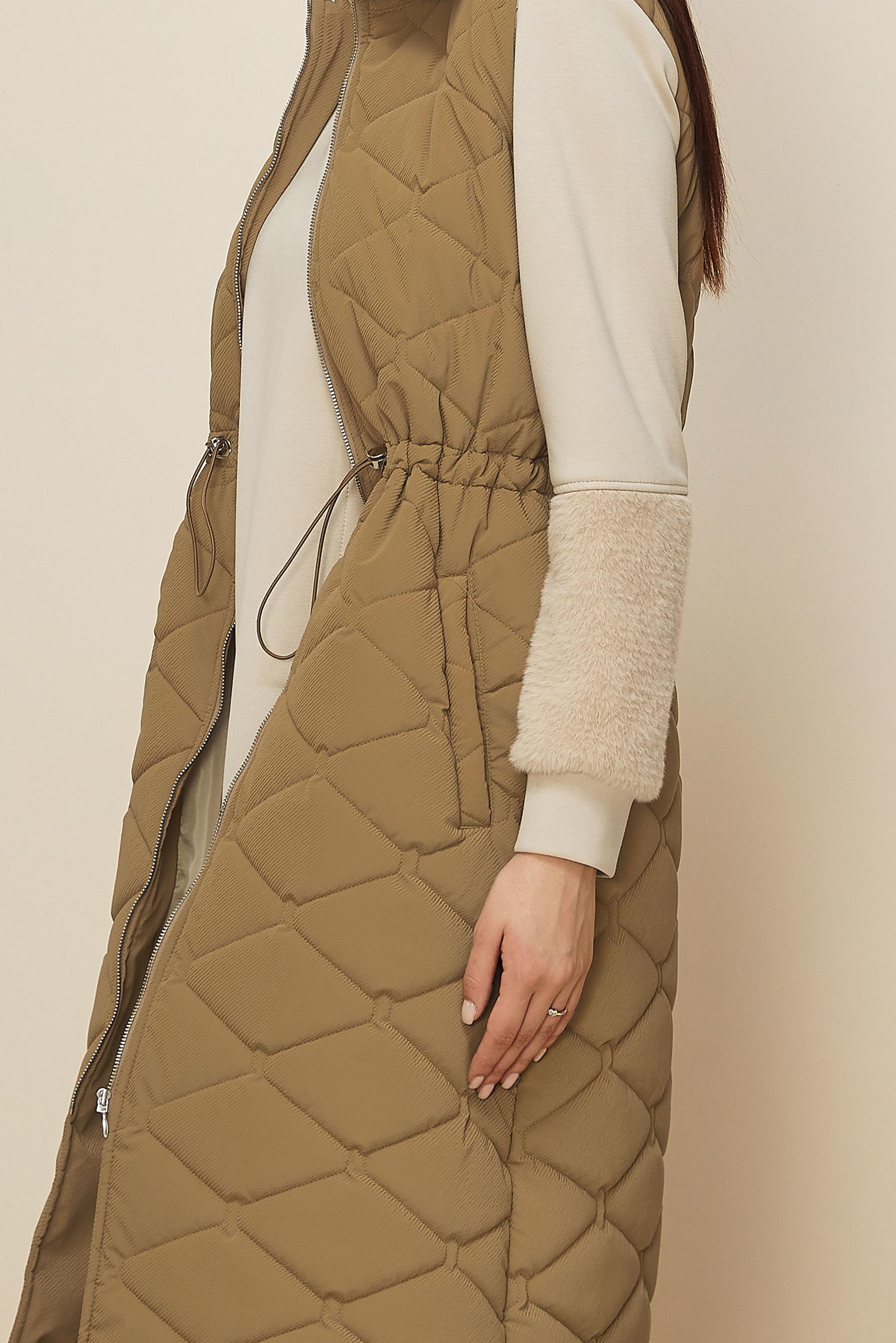 Tesettür giyim BEJ BELİ BÜZGÜLÜ KAPİTONE YELEK 45273