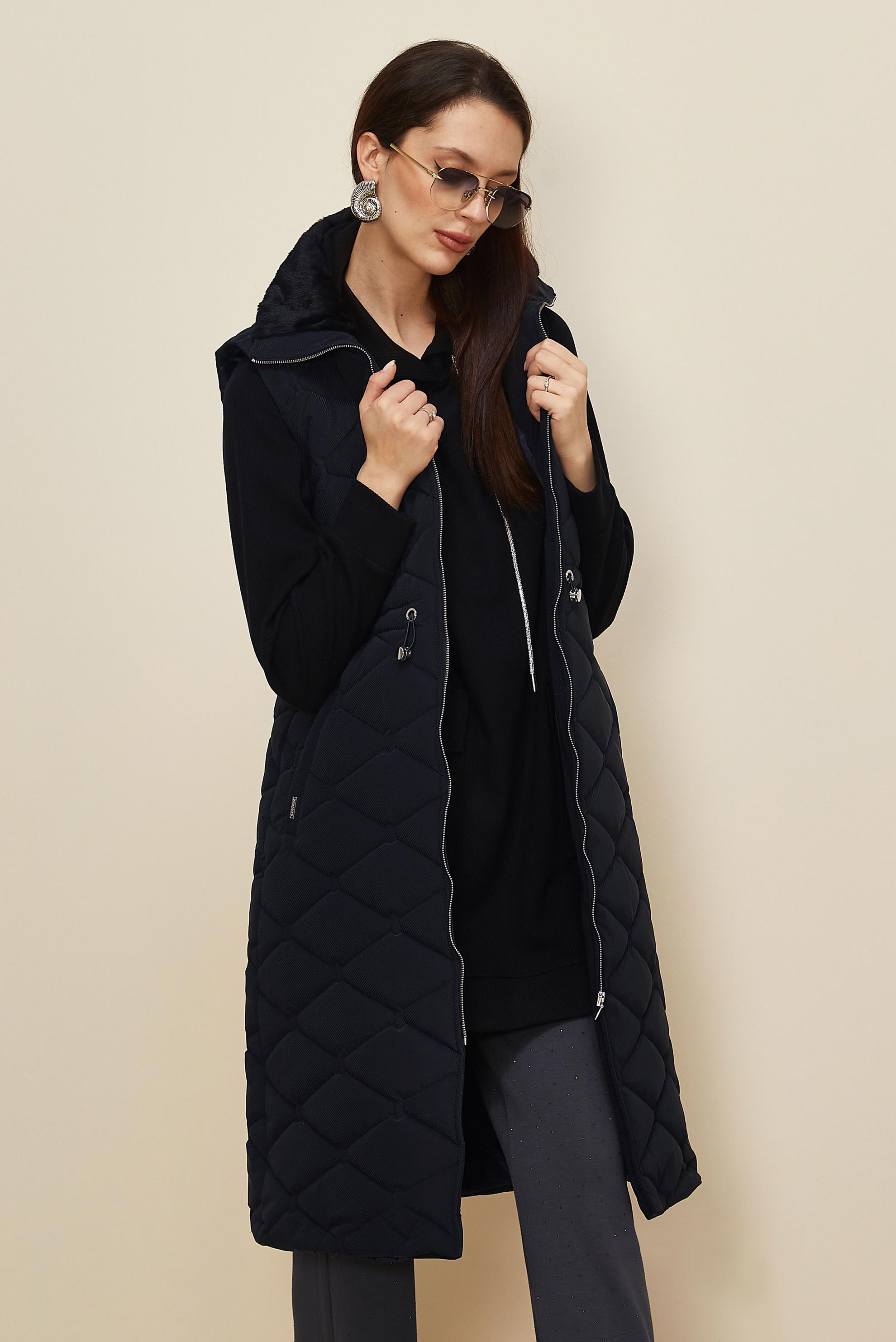 Tesettür giyim LACİVERT BELİ BÜZGÜLÜ KAPİTONE YELEK 45273